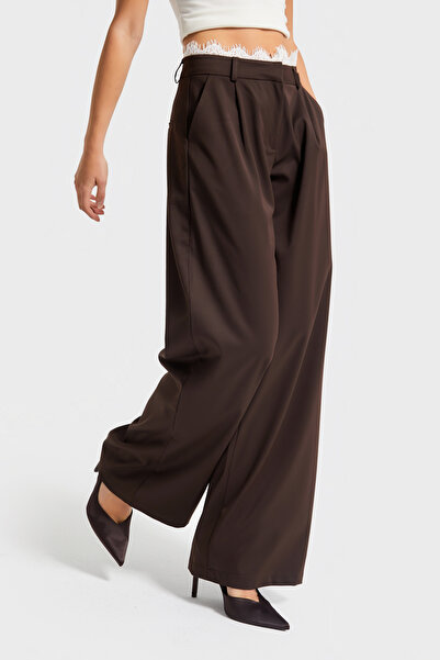 its basic Women's Brown W5-16 Palazzo Fit Belted Lace Detailed Design Trousers