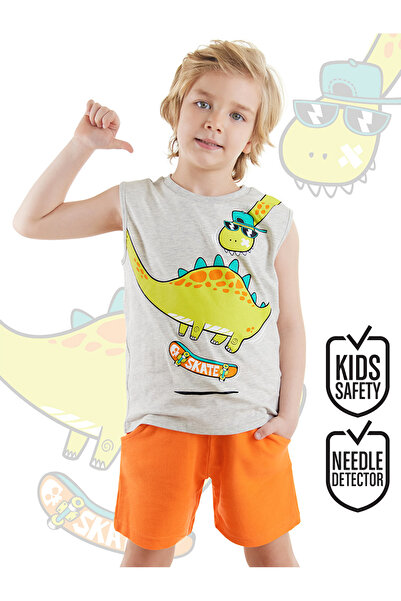 Denokids Boy's Dino Printed Summer Sleeveless T-shirt and Shorts Set