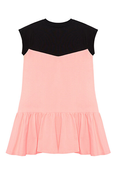 Denokids Unicorn Patterned Floral Girl's Dress - Salmon Black Summer Combed Cotton