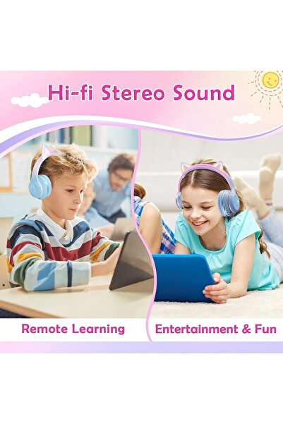 VALA Căști wireless copii cu urechi de pisică, lumini LED RGB pliabile, Vala® V35C PREMIUM, Bluetooth,