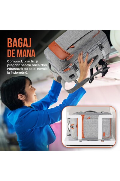 AVA-STARS Travel Backpack, expandable 35–42L, 17" laptop compartment, USB port, lock – Gray