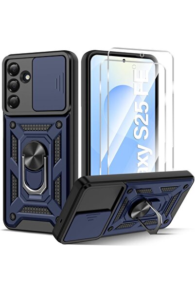 Samsung Galaxy S25 FE Compatible Case Camera Shock Absorbing Protective Tank Cover with Ring with Sliding Stand