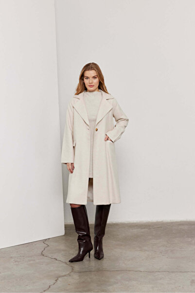 SevdeUgur Krémový dámský kabát s razítkem - kolekce