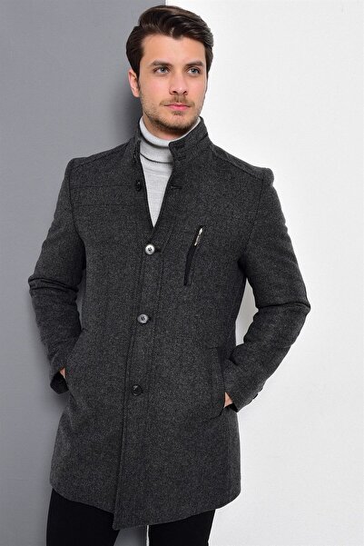 Dewberry PLT8386 ERKEK PALTO-DESENLİ ANTRASİT