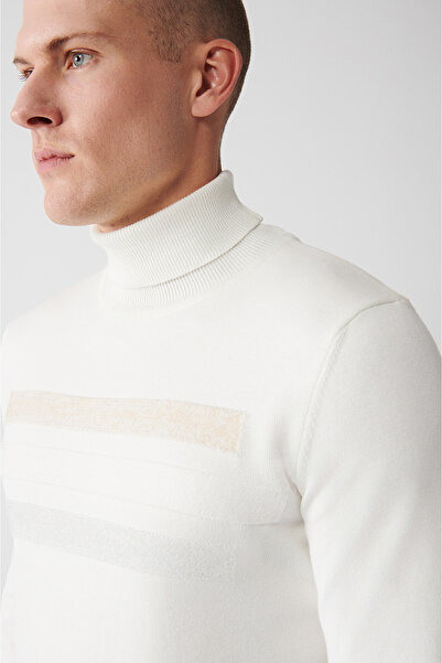 Avva Herren-Strickpullover aus bedruckter Baumwolle mit Rollkragenpullover in Ecru A32y5041