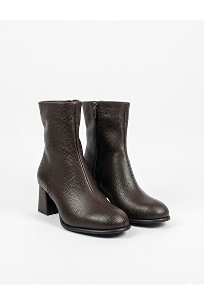 RİVONNA Günlük Kullanım Topuklu Yandan Fermuarlı Siyah Vizon Rengi Kadın Botu