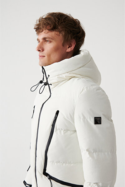 Avva Men's White Water Repellent Windproof Hooded Puffer Jacket with Thermometer A32y6015