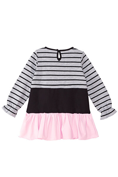 Denokids Κοριτσίστικο Γκρι Χειμερινό Φόρεμα - Μαύρη Γάτα Ριγέ