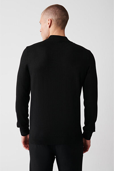 Avva Men's Black Half Turtleneck Wool Blended Front Patterned Knitwear Sweater A32Y5193
