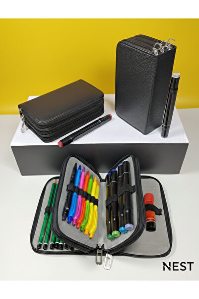 Nest Life Sunii Leather Black 3 Zipper Pen Holder, Wallet, Women's Wallet