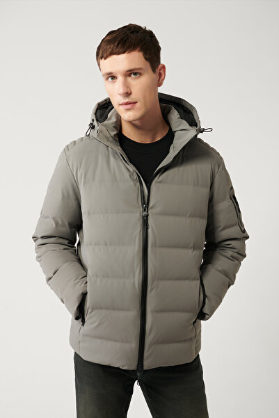 Avva Men's Gray Puffer Jacket Goose Feather Water Repellent Windproof with Thermometer Detachable Hood Comfort