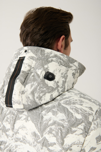 Avva Ανδρικό λευκό-γκρι ξεθωριασμένο γούνινο γιακά και κουκούλα υδατοαπωθητικό αντιανεμικό παλτό σκι/σκι A32y6088