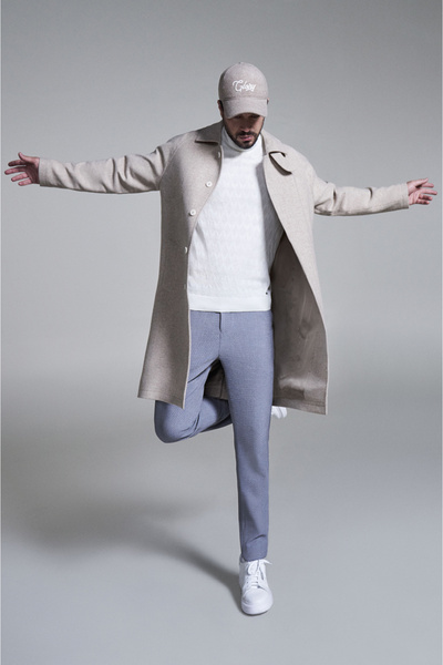 Avva Palton pentru bărbați, bej, din lână, cu mâneci raglan, cu cusături lungi A32y6102