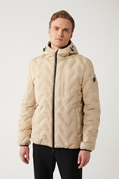 Avva Erkek Bej Yapıştırma Desenli Su İtici Kumaşlı Kapüşonlu Şişme Mont A32Y6041