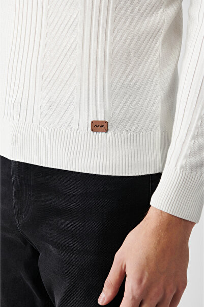 Avva Men's Ecru Crew Neck Patterned Sweater A32Y5160