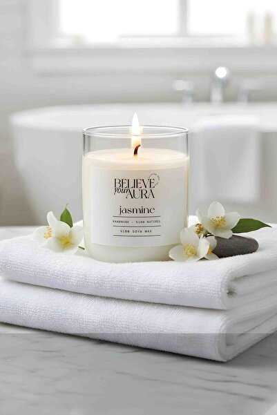 Believe Your Aura Yasemin Kokulu Mum - %100 Doğal Soya Mumu Aromaterapi Barda...