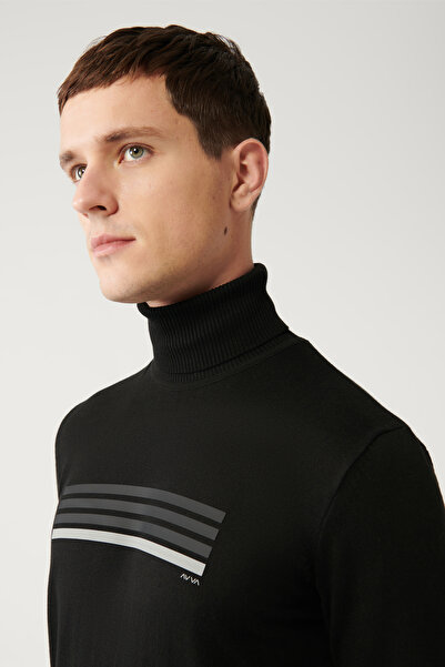 Avva Pulover pentru bărbați, negru, din bumbac, cu gât roscat, A32y5144