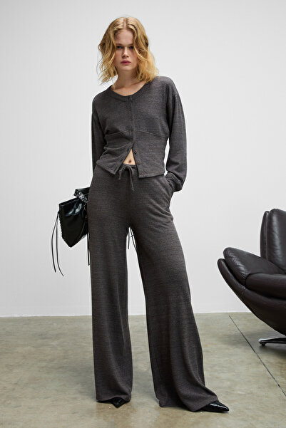 GRIMELANGE Caises Women's Soft and Flexible Fabric Wide-Leg Dark Gray Sweatpants