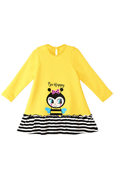 Denokids Arı Sarı Kız Çocuk Fırfırlı Uzun Kollu Elbise