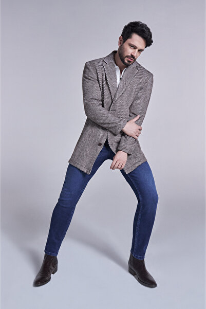 Avva Ανδρικό παλτό με μονό γιακά με μοτίβο ψαροκόκκαλο χωρίς επένδυση A32y6122