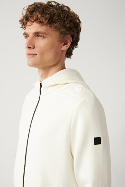 Avva Weiße Strickjacke mit Kapuze und Reißverschluss für Herren A32y5051