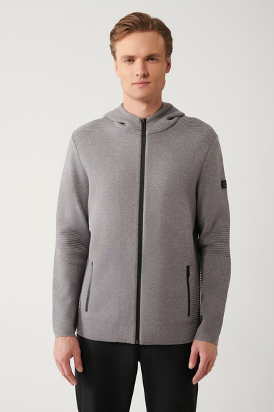 Avva Graue Strickjacke mit Kapuze und Reißverschluss für Herren A32y5051