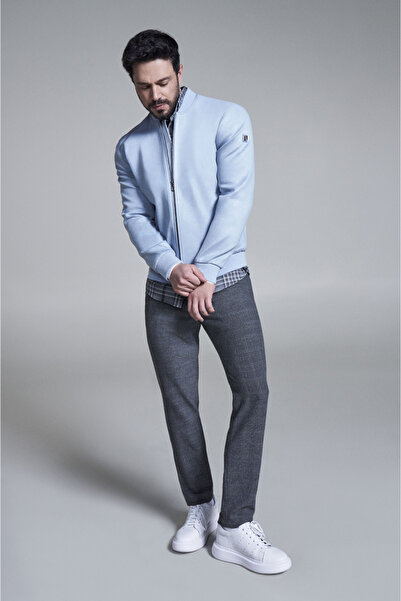 Avva Men's Blue Bomber Neck Zipper Suede Look Thin Coat A32Y6040