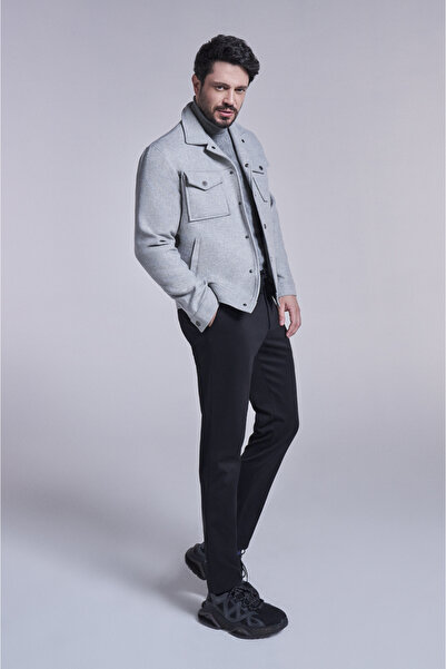 Avva Men's Gray Classic Collar Snap Fastener Capped Pocket Short Stamp Coat A32Y6121