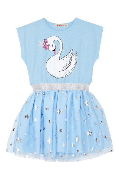 MSHB&G Rochie de vară pufoasă, albastră, tutu din tul pentru fetiță Star Swan