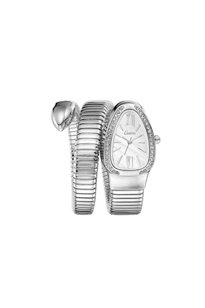 catera Women's Watch, Silver Snake Coil Design, White Dial
