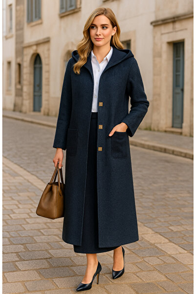 FAZZA FABRİKA Lacivert Degrade Tam Boy Kapşonlu Trençkot