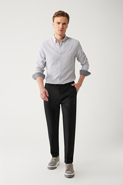 Avva Erkek Siyah Beli Lastikli Dokulu Relaxed Fit Chino Pantolon A32Y3080