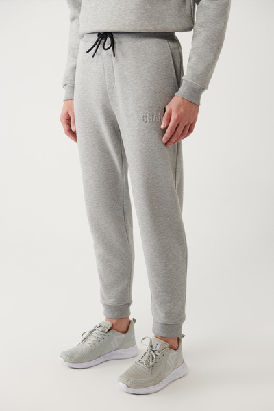 Avva Graue Herren-Jogginghose mit Schnürung an der Taille und 3-fädigem, elastischem Bein A32y3464
