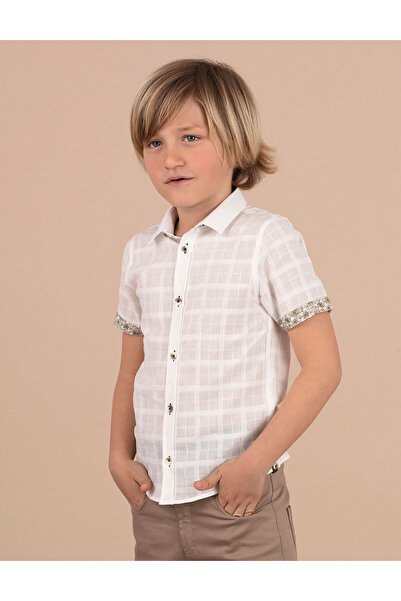 Ollie&Olla Self Patterned White Boy's Shirt