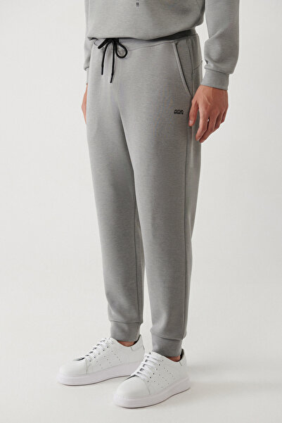 Avva Men's Gray Soft Touch Lace-Up Waist Printed Sweatpants A32Y3431