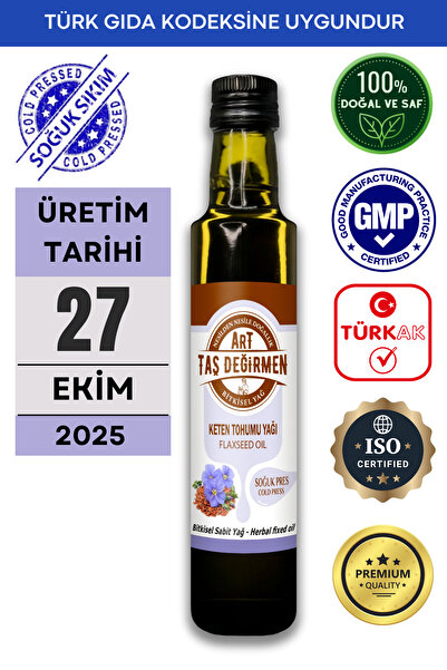 Art Taş Değirmen %100 Saf, Doğal Keten Tohumu Yağı 250 ml Soğuk Sıkım (HEDİYE ÜRÜN FIRSATI)