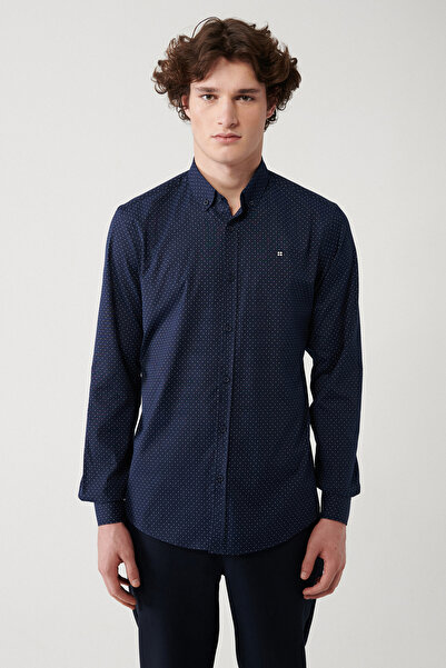 Avva Cămașă pentru bărbați, din bumbac, albastru-alb, ușor de călcat A32y2094