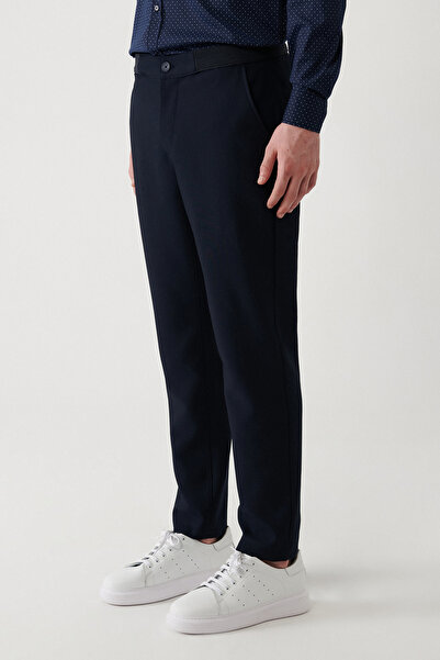 Avva Men's Navy Blue Knitted Elastic Waist Chino Pants A32Y3056