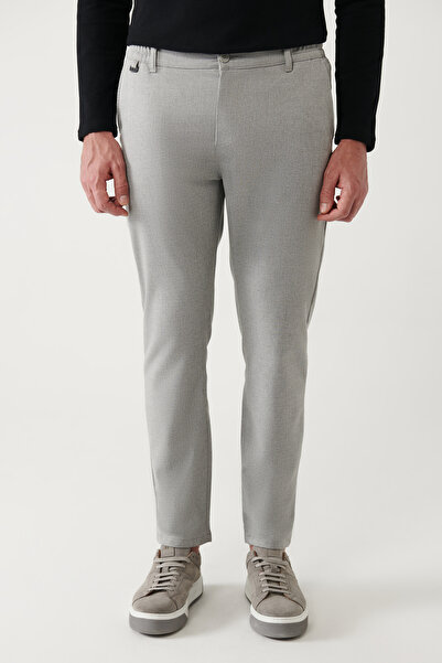 Avva Erkek Açık Gri Beli Lastikli Diyagonal Desenli Relaxed Fit Pantolon A32Y3083