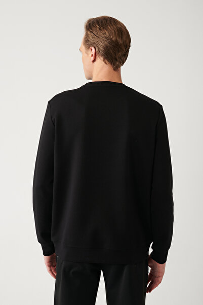 Avva Hanorac negru pentru bărbați, din țesătură interlock, cu decolteu, brodat A32y1396