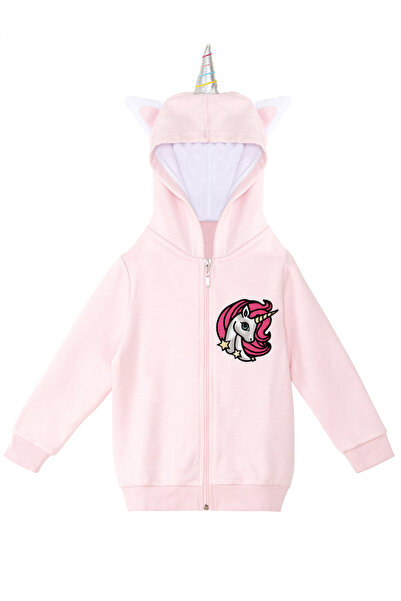 Denokids Růžový dívčí svetr s kapucí Unicorn