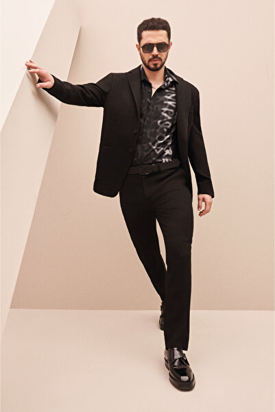 Avva Men's Black Stretchy Wool Dress - Side Pocket and Elastic Waist Pants A3...