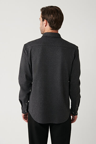 Avva Cămașă tricotată Dobby neagră clasică pentru bărbați A32y2180