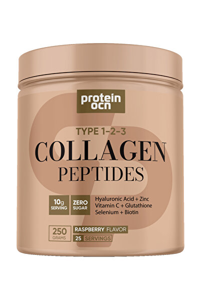 Proteinocean Collagen - Kolajen | Ahududu - 6 Vitamin İlaveli - Tip 1,2,3 - 250g 25 Servis