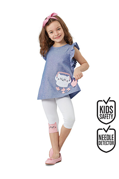 Denokids Kék-fehér Frilly nyári póló és leggings szett lányoknak