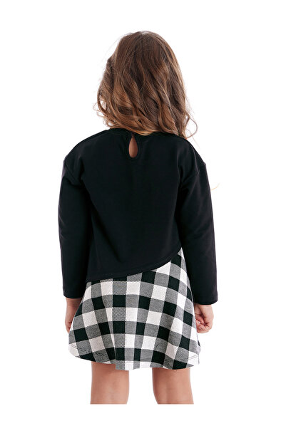 MSHB&G Black Cat Plaid Asymmetric Cut Winter Dress for Girl