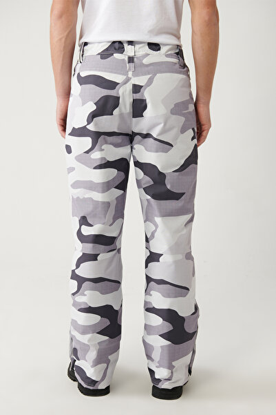 Avva Ανδρικό λευκό-γκρι υδατοαπωθητικό αντιανεμικό παντελόνι σκι/σκι με κουμπωτά στα πόδια A32y3098