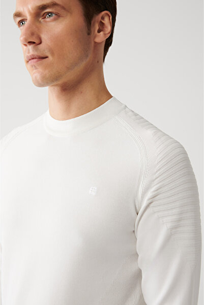 Avva Men's Ecru Crew Neck Rayon Knitwear Sweater A32Y5006