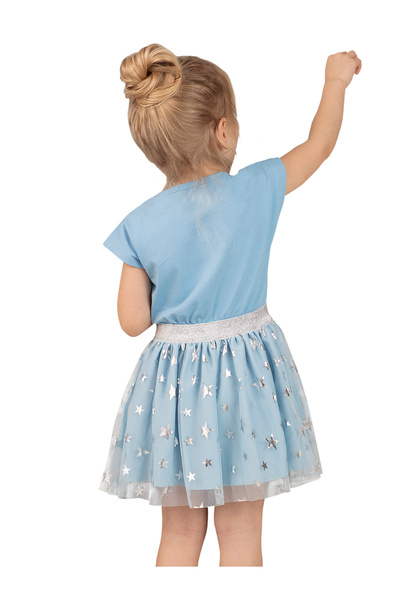 MSHB&G Rochie de vară pufoasă, albastră, tutu din tul pentru fetiță Star Swan