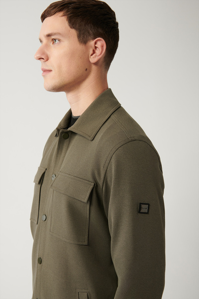 Avva Cămașă pentru bărbați kaki clasică cu guler diagonal cu buzunar dublu A32y2092